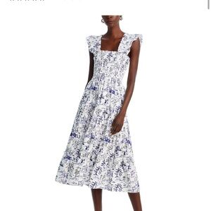 AQUA Calypso Tired Smocked Floral Blue and White Dress